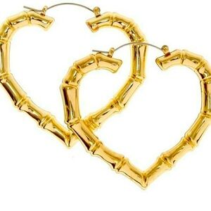 Gold Heart Bamboo Hoop Earrings Y2K 90s